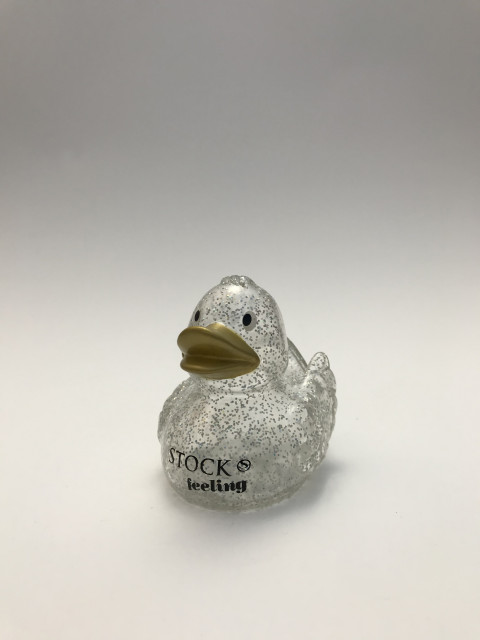 STOCK Badeente // transparent mit silber Glitzer - goldener Schnabel